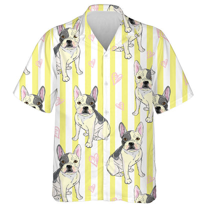 Hand Draw Bulldog Heart On Yellow Stripe Hawaiian Shirt, Hawaiian Shirt Gift, Christmas Gift