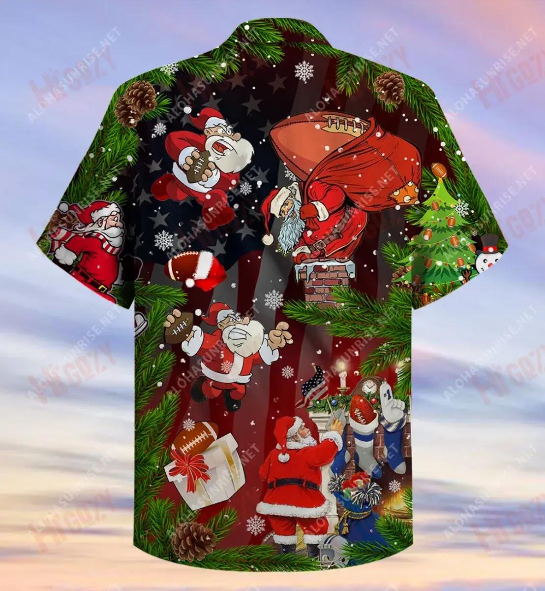 Santa Claus Is Big Fan Of American Football Short Hawaiian Shirt Vacation Aloha Shirt Vintage Hawaiian Shirts Hawaiian Shirts For Men, Hawaiian Shirt Gift, Christmas Gift