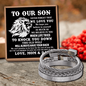 To Our Son - Always Have Your Back Roman Numeral Bangle Weave Bracelets Set