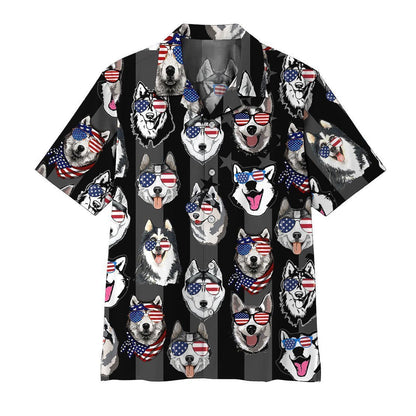 Husky American Seamless Background Design Hawaiian Shirt, Hawaiian For Gift