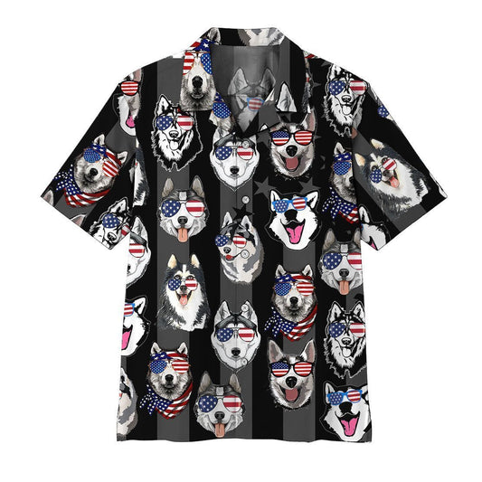 Husky American Seamless Background Design Hawaiian Shirt, Hawaiian For Gift