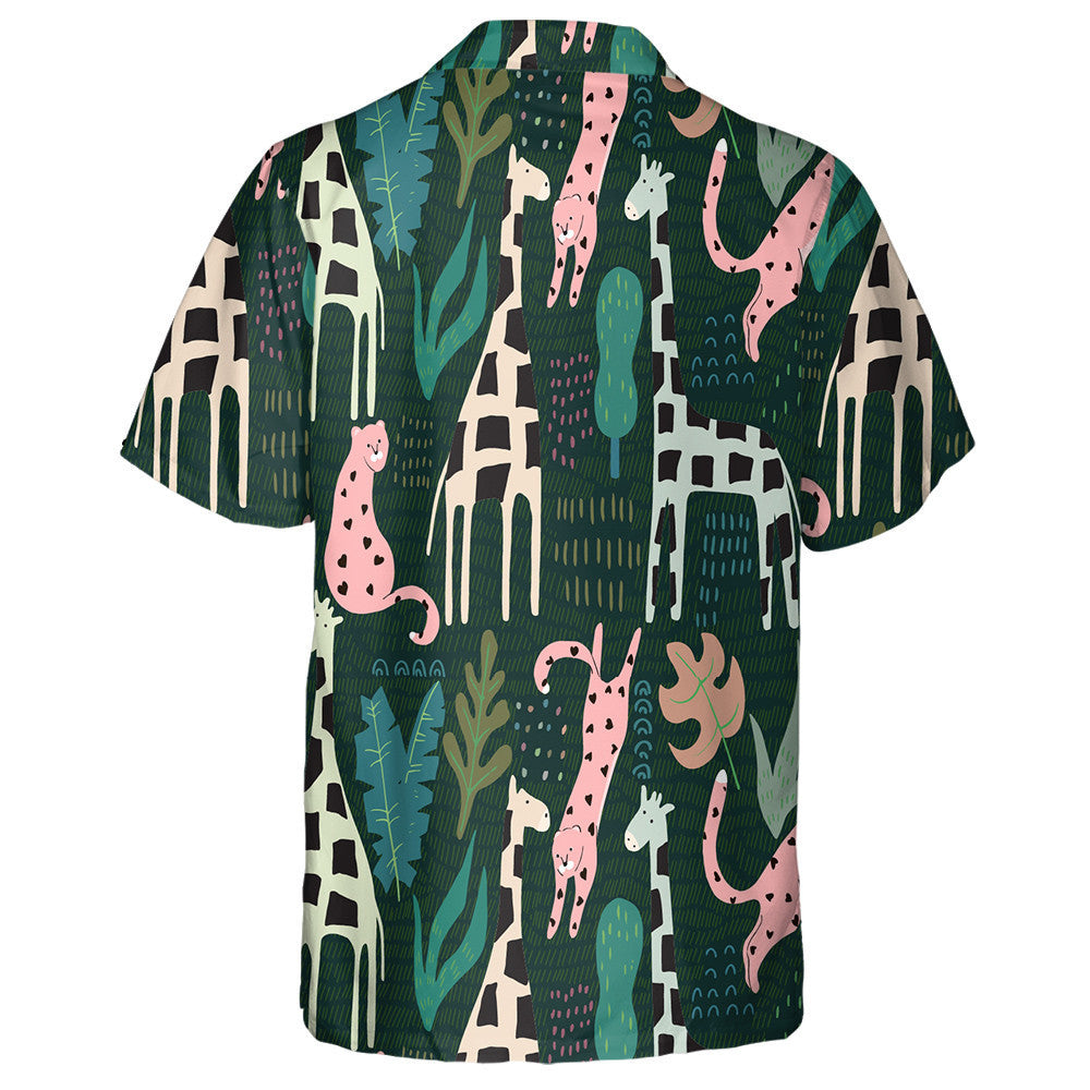 Animal With Giraffe And Pink Leopard In Hearts Hawaiian Shirt, Hawaiian Shirt Gift, Christmas Gift