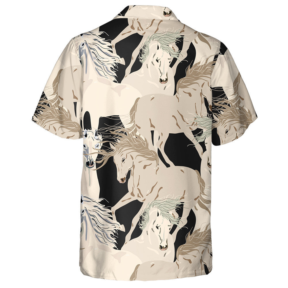 Galloping Horse On Black Color Background Hawaiian Shirt,Hawaiian Shirt Gift, Christmas Gift