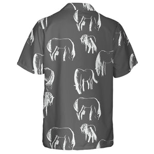 White Horses On Grey Hand Drawn Background Hawaiian Shirt, Hawaiian Shirt Gift, Christmas Gift