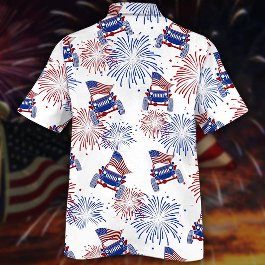 Flag Jeeps And Fireworks Beautiful Design Hawaiian Shirt,Hawaiian Shirt Gift, Christmas Gift