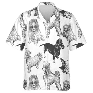 White And Black Hand Drawing Of Dogs Hawaiian Shirt, Hawaiian Shirt Gift, Christmas Gift