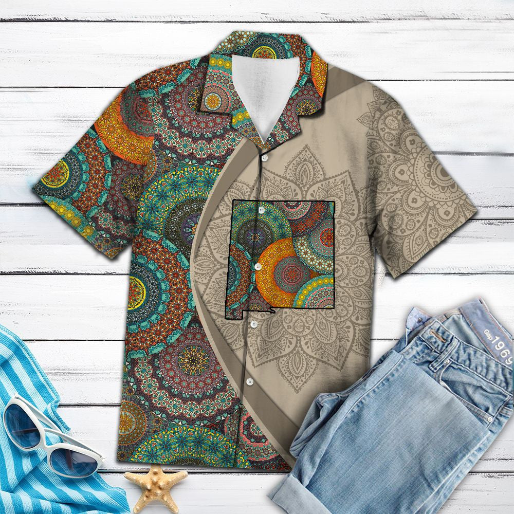 New Mexico Map Mandala Flowers Design Hawaiian Shirt,Hawaiian Shirt Gift, Christmas Gift