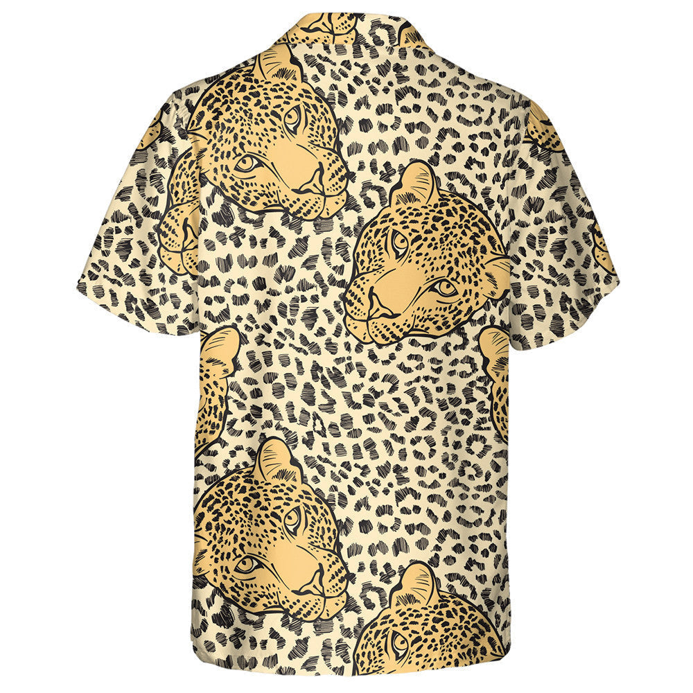 Wild African Leopards Faces Art Background Hawaiian Shirt, Hwaiian For Gift