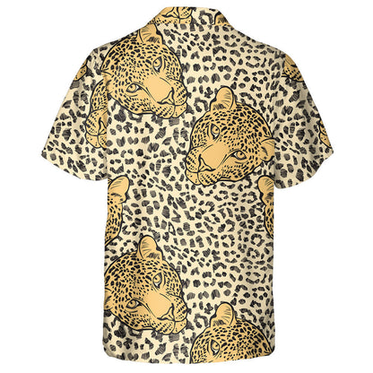 Wild African Leopards Faces Art Background Hawaiian Shirt, Hwaiian For Gift