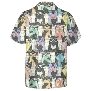 Cute Cat Hipster On Colored Background Hawaiian Shirt,Hawaiian Shirt Gift, Christmas Gift