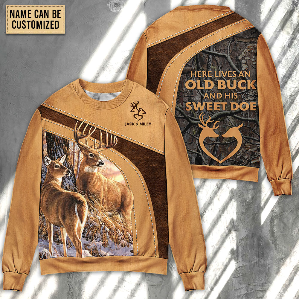 Deer Here Lives An Old Buck And His Sweet Doe Personalized Ugly Christmas Sweater, Christmas Gift, Gift Christmas 2024