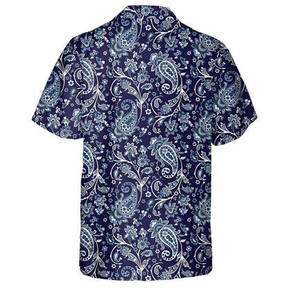 Patrún Traidisiúnta Paisley Indiach ar Chúlra Dorcha Gorm Léine Haváíais, Bronntanas Léine Haváíais, Bronntanas Nollag