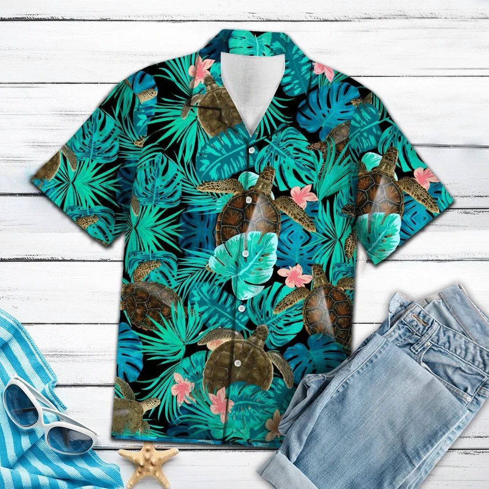 Awesome Turtle Tropical Forest Pattern Hawaiian Shirt, Hawaiian For Gift