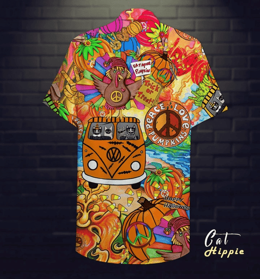 Hippie Halloween And Peace Sign Dramatic Hawaiian Shirt, Hawaiian For Gift