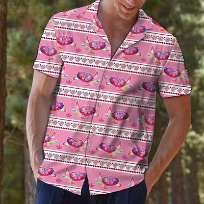 Watercolor Pink Turtle Border Pattern Pattern Hawaiian Shirt, Hawaiian Shirt Gift, Christmas Gift