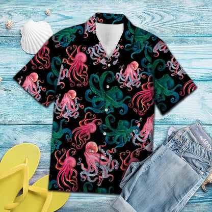 Pink And Green Octopus Under Ocean Hawaiian Shirt,Hawaiian Shirt Gift, Christmas Gift