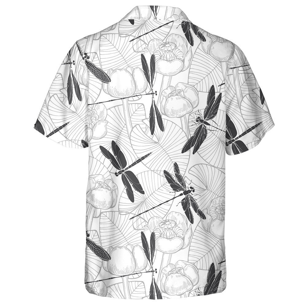 Water Lilies And Dragonflies Vintage Style Hawaiian Shirt, Hwaiian For Gift