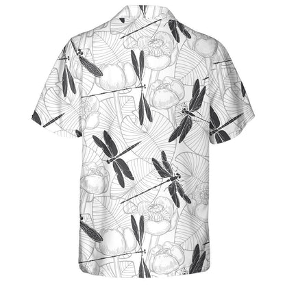Water Lilies And Dragonflies Vintage Style Hawaiian Shirt, Hwaiian For Gift