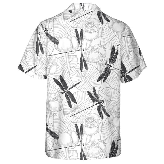Water Lilies And Dragonflies Vintage Style Hawaiian Shirt, Hwaiian For Gift