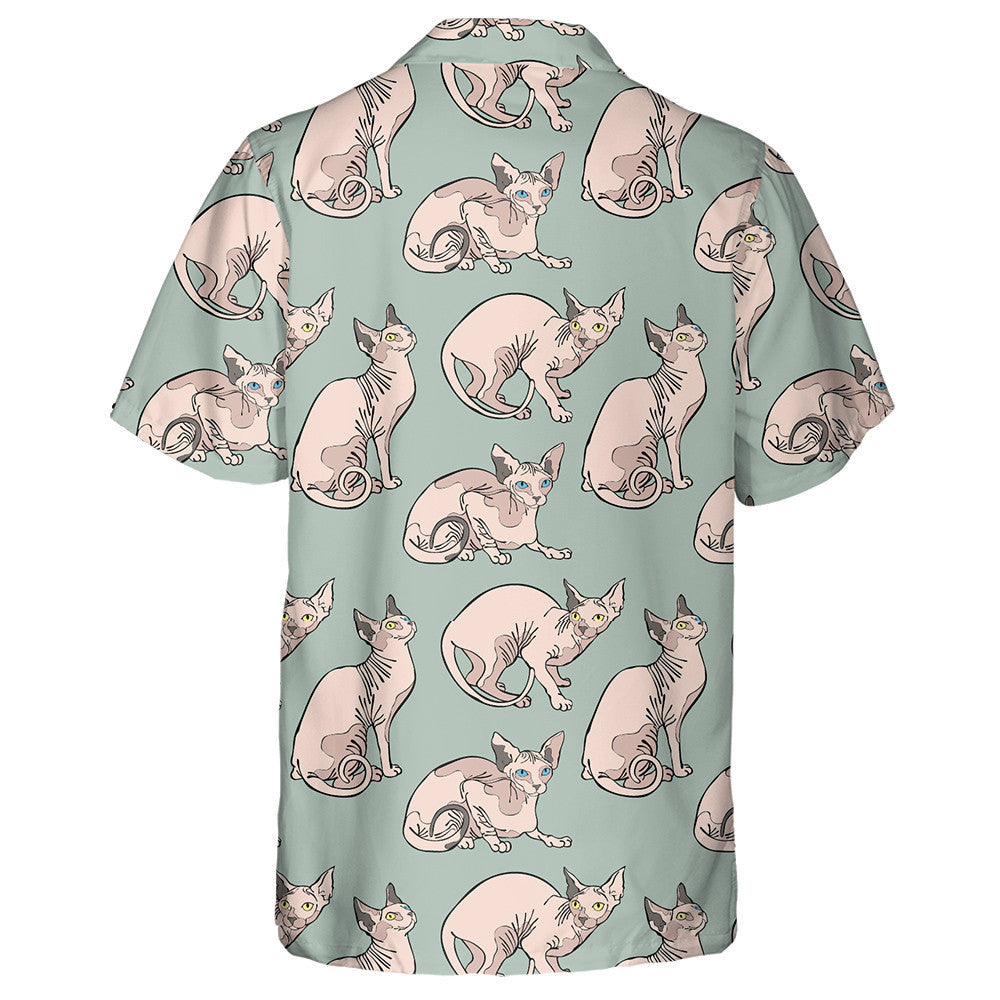 Pink Sphynx Cats In Cartoon Style Hawaiian Shirt,Hawaiian Shirt Gift, Christmas Gift
