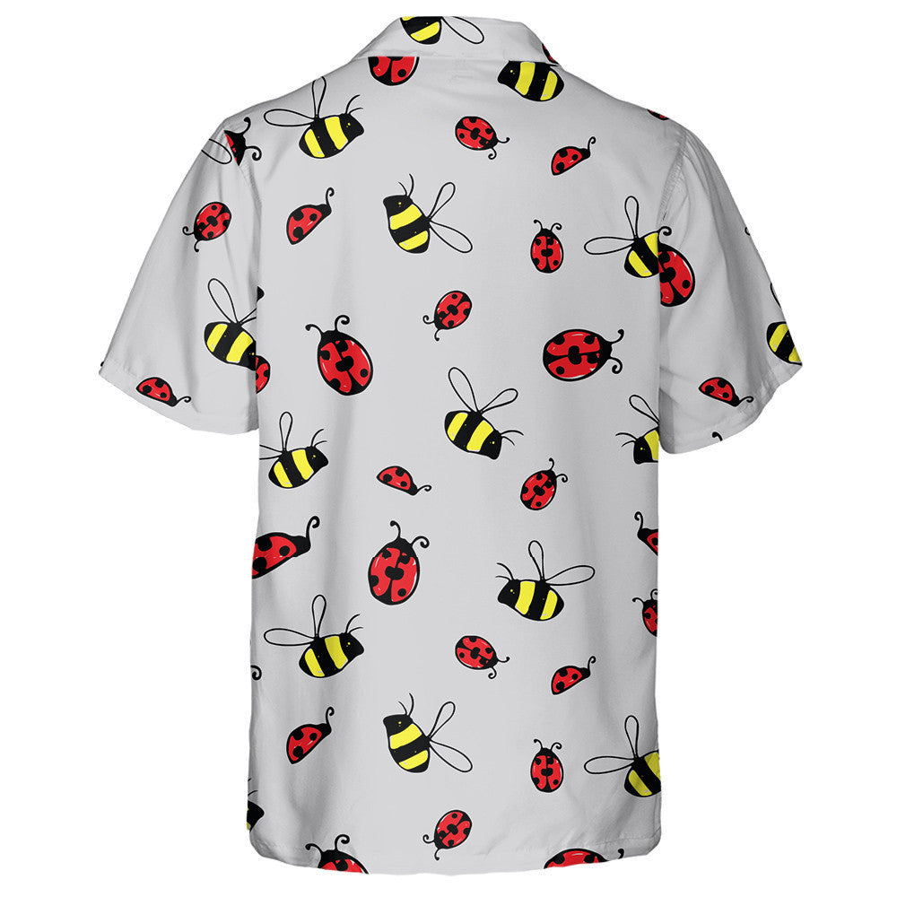 Natural Summer Bumblebee And Ladybug On The Gray Hawaiian Shirt, Hawaiian Shirt Gift, Christmas Gift