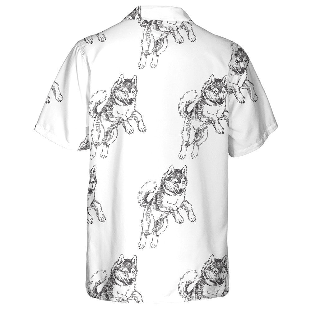 Cartoon Jumping Eskimo Dog Isolated Background Hawaiian Shirt, Hawaiian Shirt Gift, Christmas Gift