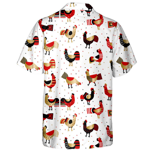 Special Ornamented Chicken Roosters On White Background Hawaiian Shirt, Hawaiian Shirt Gift, Christmas Gift