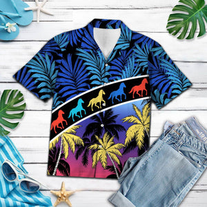 Amazing Vacation Tropical Coconut Palm Horse Hanging Pattern Hawaiian Shirt, Hawaiian Shirt Gift, Christmas Gift