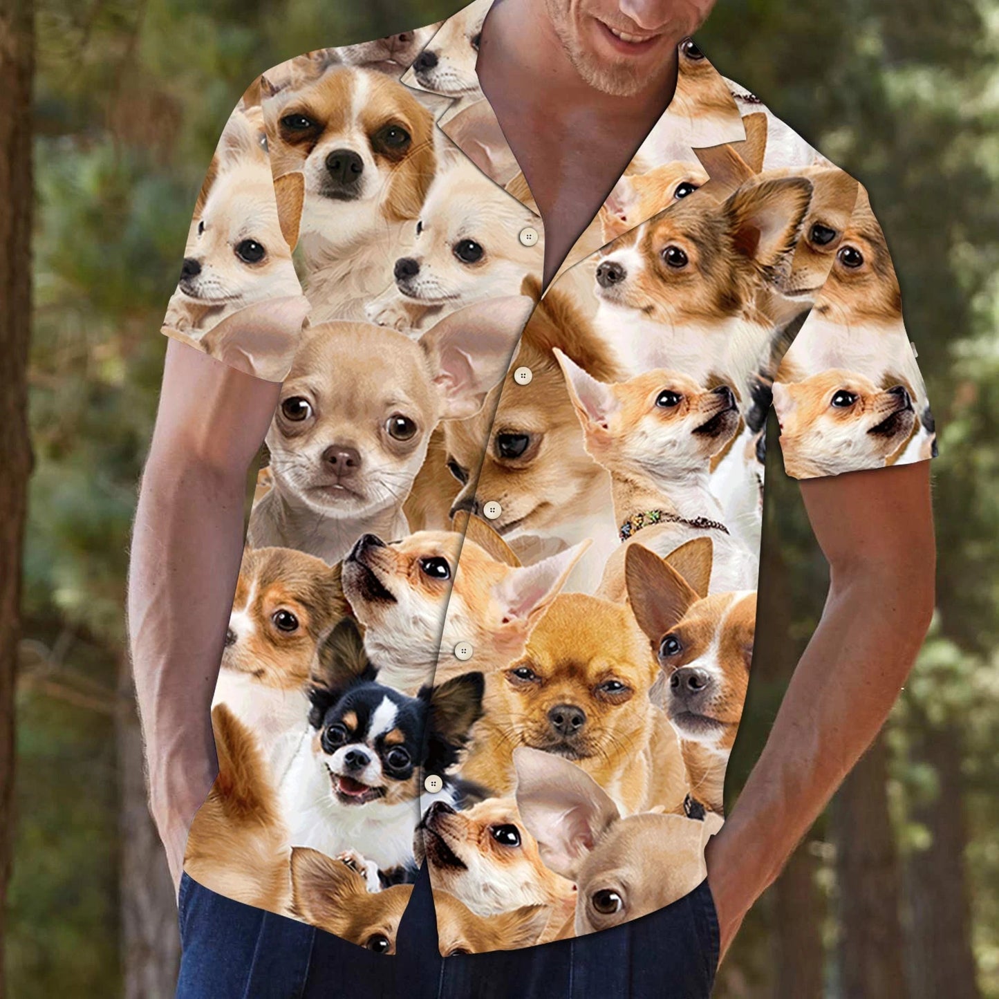 Tricolor Cute Chihuahua Awesome Meme Face Pattern Hawaiian Shirt, Hawaiian Shirt Gift, Christmas Gift