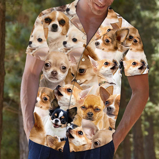 Tricolor Cute Chihuahua Awesome Meme Face Pattern Hawaiian Shirt, Hawaiian Shirt Gift, Christmas Gift