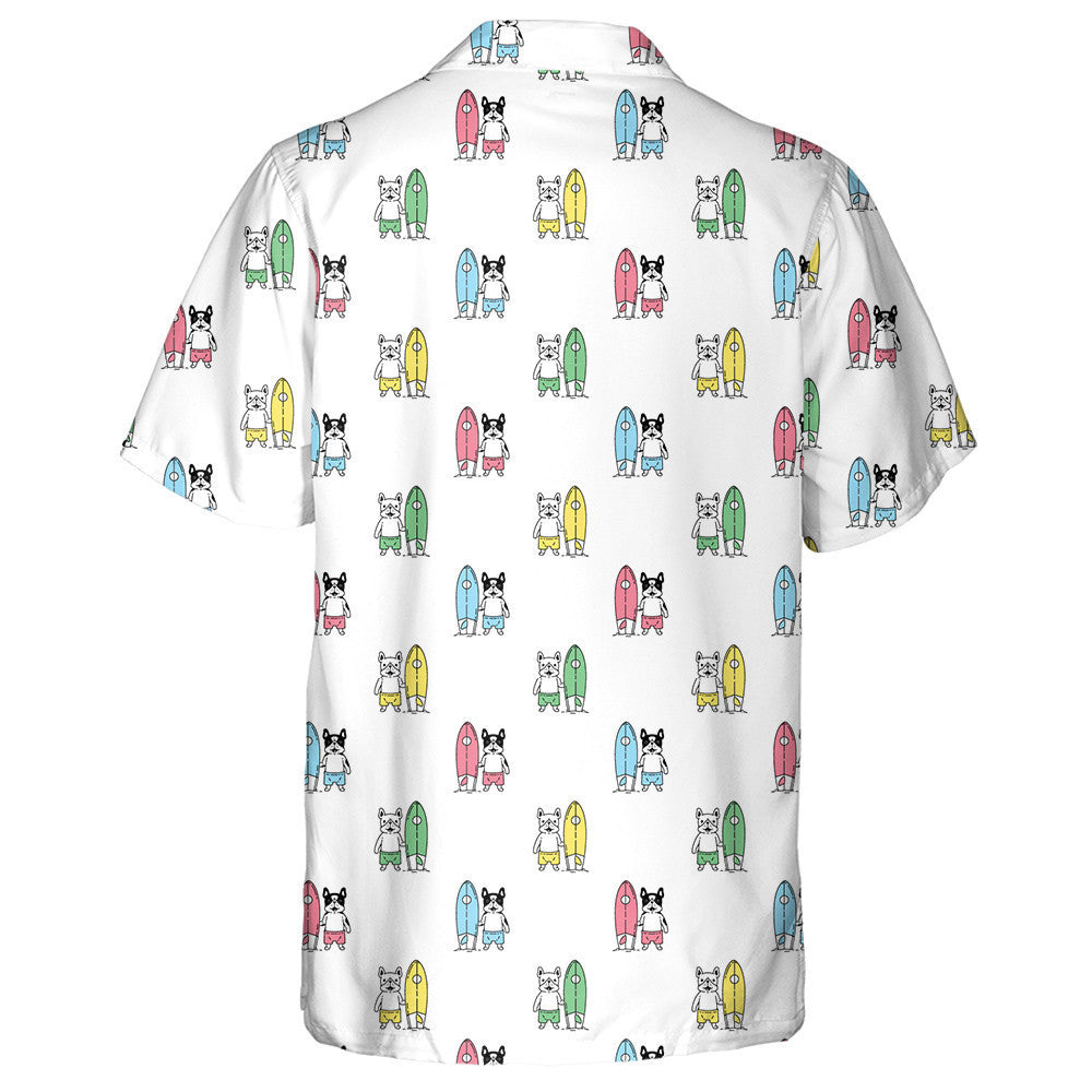 Bulldog Francach Surfboard Trá Aigéan Cartún Léine Haváís Samhraidh, Bronntanas Léine Haváís, Bronntanas Nollag