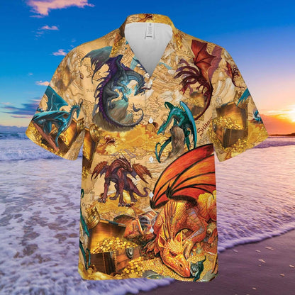Dragon Map On Fire Background Hawaiian Shirt,Hawaiian Shirt Gift, Christmas Gift