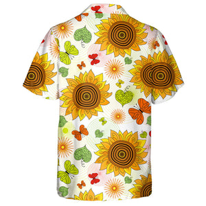 Floral Summer Pattern With Sunflowers And Butterflies Hawaiian Shirt,Hawaiian Shirt Gift, Christmas Gift