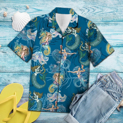 Lovely Mermaid With Marine Creature Under Ocean Hawaiian Shirt, Hawaiian Shirt Gift, Christmas Gift