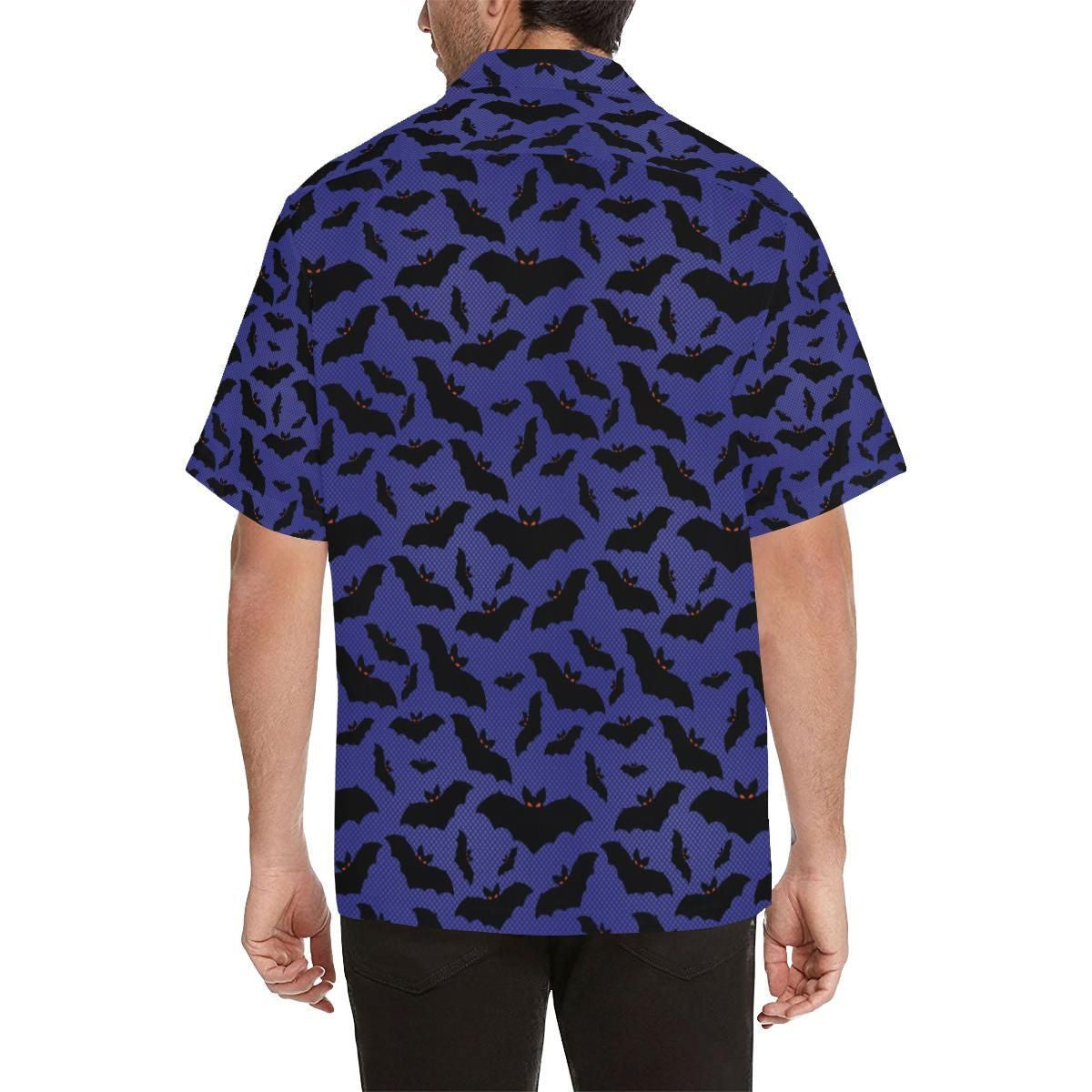 Black Bat Flying Halloween Pattern Hawaiian Shirt, Hawaiian For Gift