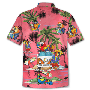 Parrot Beach On Pink Background Design Hawaiian Shirt,Hawaiian Shirt Gift, Christmas Gift