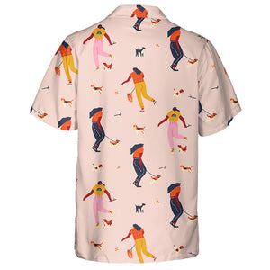 Young Women Playing With Beagle Dogs Hawaiian Shirt, Hwaiian For Gift