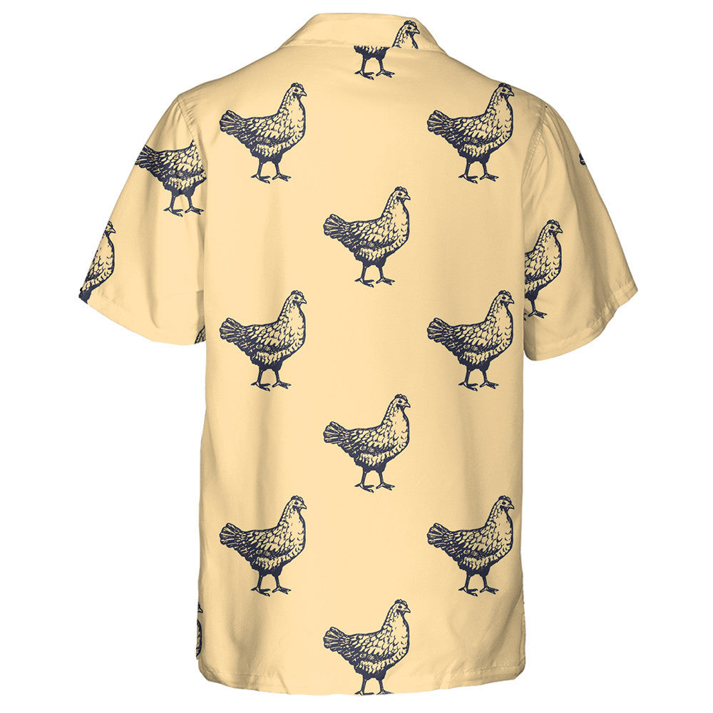 Retro Style Background With Black Chicken Hawaiian Shirt,Hawaiian Shirt Gift, Christmas Gift