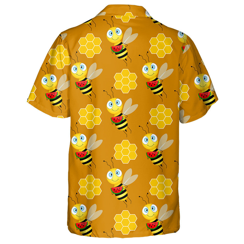 Natural Summer Bee With Watermelon On Brown Hawaiian Shirt, Hawaiian Shirt Gift, Christmas Gift