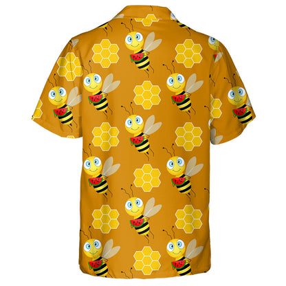 Natural Summer Bee With Watermelon On Brown Hawaiian Shirt, Hawaiian Shirt Gift, Christmas Gift