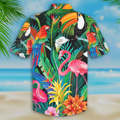 Toucan And Flamingo Ornamental Design Hawaiian Shirt,Hawaiian Shirt Gift, Christmas Gift