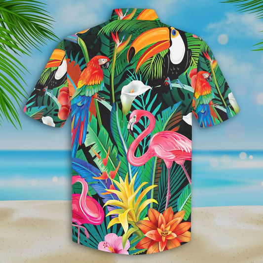 Toucan And Flamingo Ornamental Design Hawaiian Shirt,Hawaiian Shirt Gift, Christmas Gift