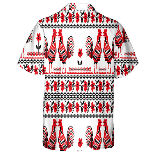 Slavic Embroidery With Chicken Roosters And Flowers Hawaiian Shirt, Hawaiian Shirt Gift, Christmas Gift