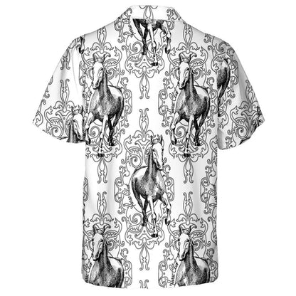 Retro Background Horse Club Black And White Hawaiian Shirt, Hawaiian Shirt Gift, Christmas Gift
