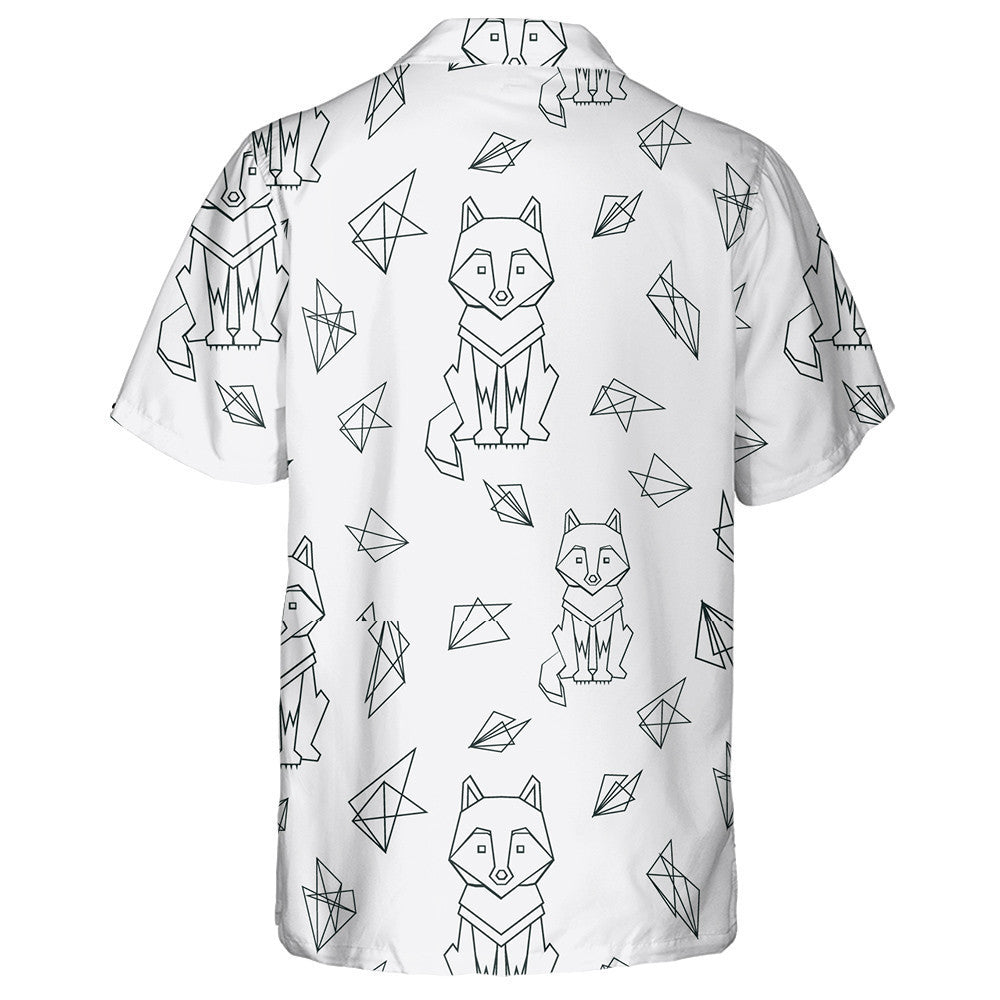 Cute Black Line Wolf On Grey Background Hawaiian Shirt, Hawaiian Shirt Gift, Christmas Gift