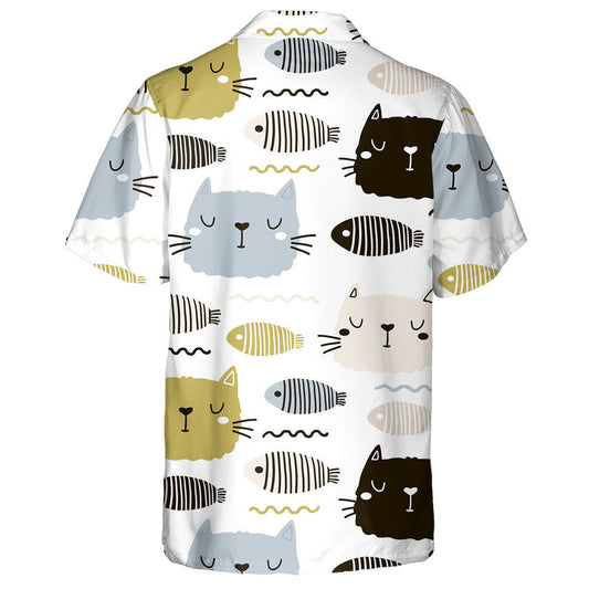 Cute Cat And Fish Faces Animal Background Hawaiian Shirt, Hawaiian Shirt Gift, Christmas Gift