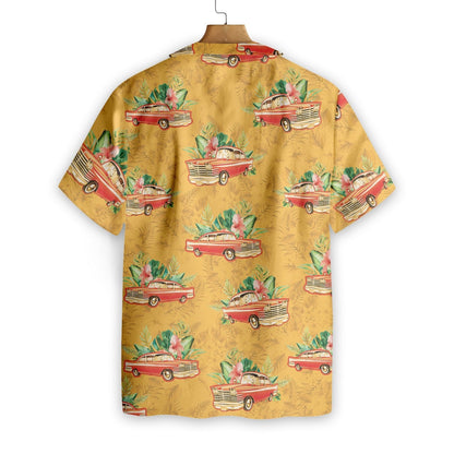 Classic Red Car Vintage Design Gold Theme Hawaiian Shirt, Hawaiian Shirt Gift, Christmas Gift