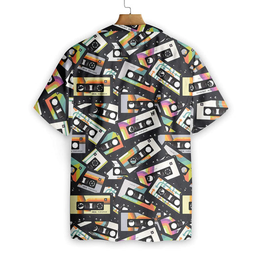 Retro Vintage Cassette Tape Black Theme Hawaiian Shirt,Hawaiian Shirt Gift, Christmas Gift