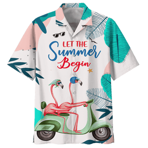 Flamingo Couple Riding Bike Design Hawaiian Shirt,Hawaiian Shirt Gift, Christmas Gift