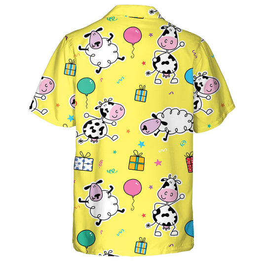 Cows And Sheep With Gifts And Balloons Hawaiian Shirt,Hawaiian Shirt Gift, Christmas Gift